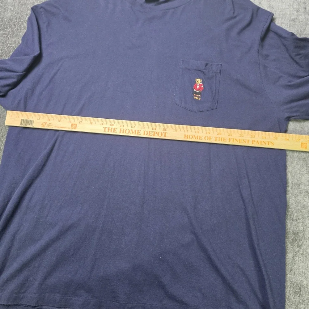 Vtg Made USA Polo Ralph Lauren Bear Selvedge Pocket T Shirt Long Sleeve XXL 2XL